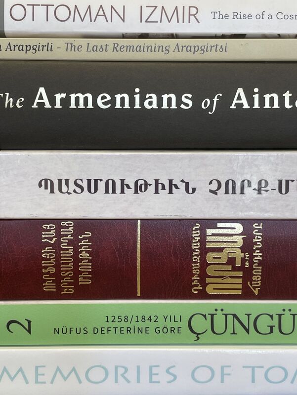 Armenian history book stack